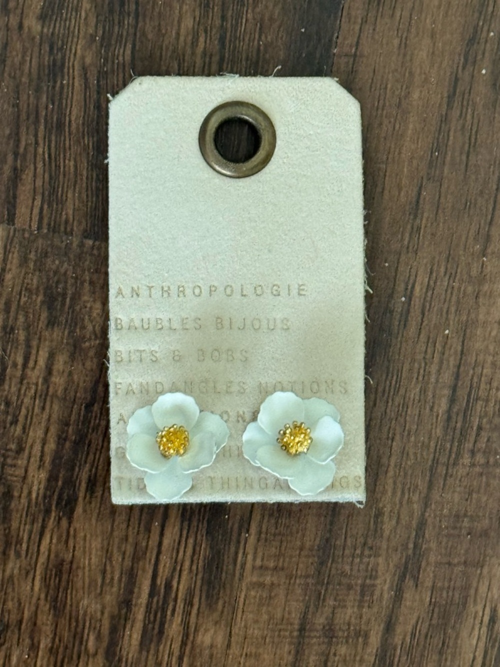 Anthropologie White Flower Stud Earrings with Gold Centers